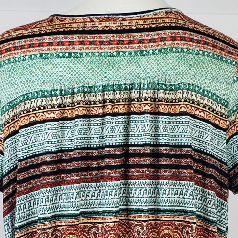 Cato Top size Large Green Pink Stripe Wrap Blouse - Picture 4 of 7